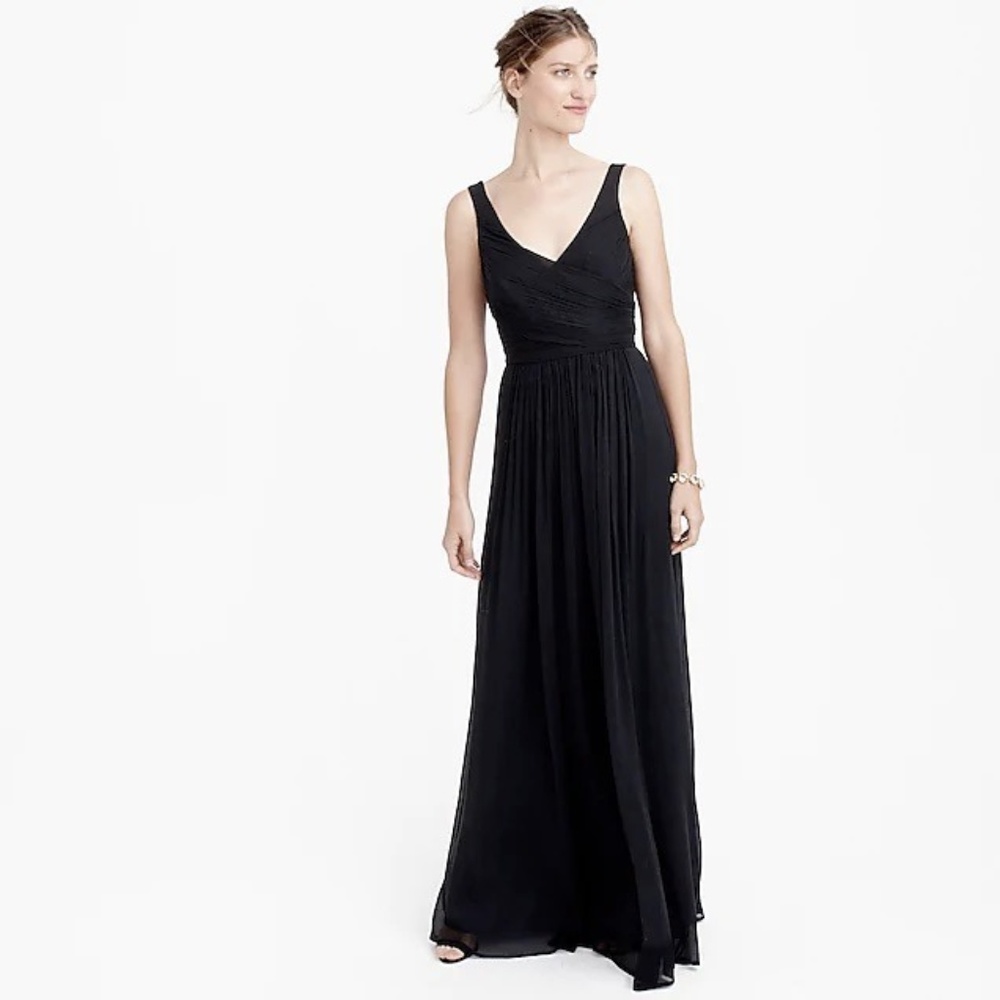 J Crew Long Black Chiffon Gown Size 10